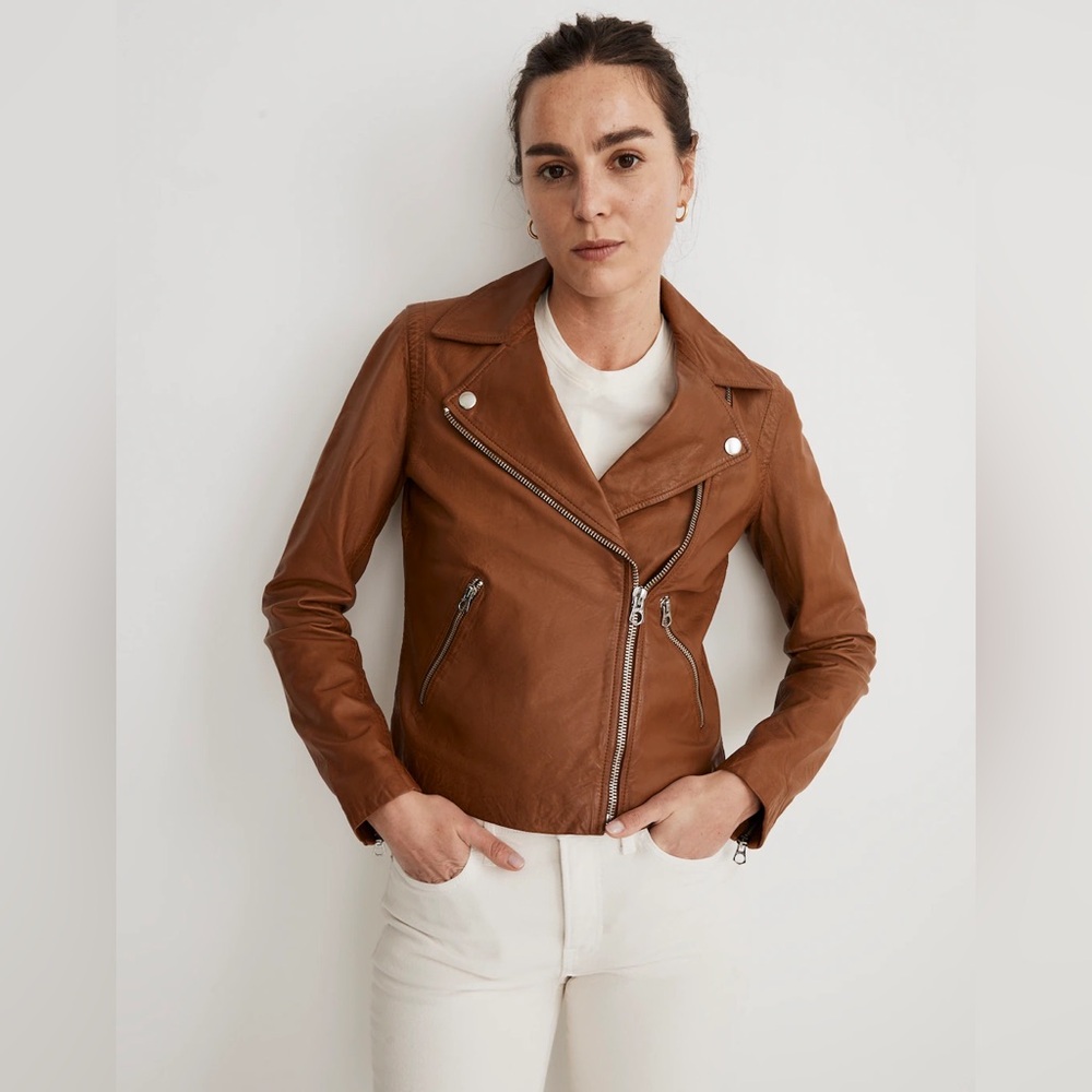 Madewell The Washed Leather Motorcycle Jacket FLAW NWT